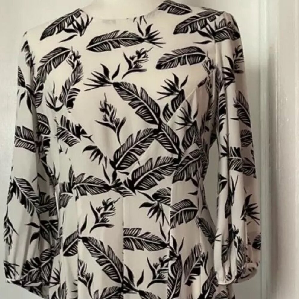 Jay Godfrey Dress "The Jean" Swing Dress Black White Feather Print Mini Size 4 - Picture 4 of 14